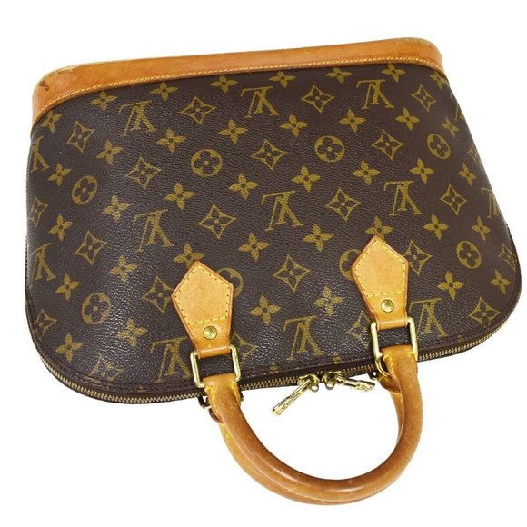 Authentic LOUIS VUITTON LV Logo Alma Hand Bag Monogram Leather Brown France - Picture 14 of 16